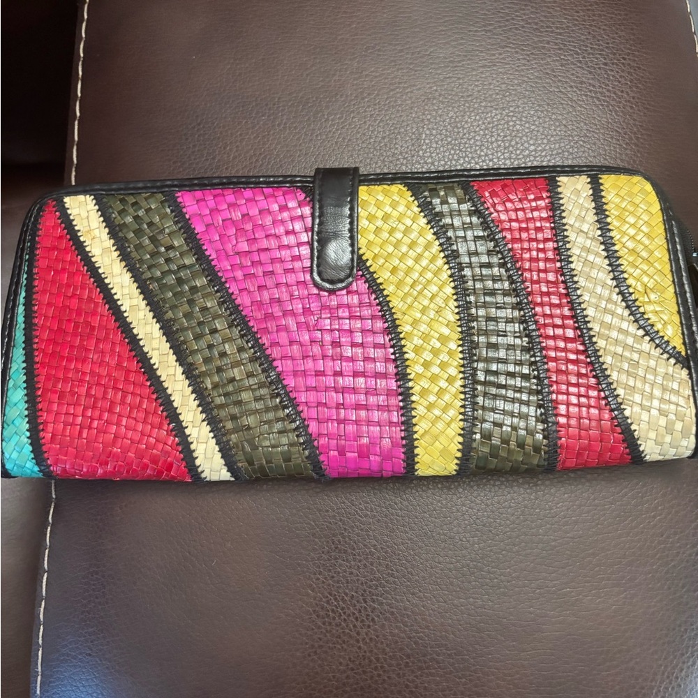 Woven Multi-Color Women’s Wallet - Pink, Yellow, Red & Tan